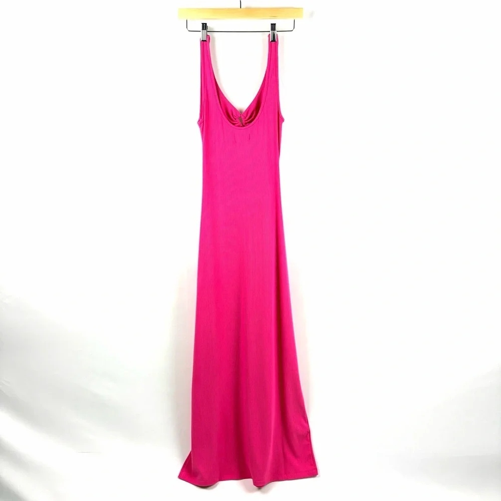 L*Space Camille Pink Cutout Maxi Dress Ribbed NWT Size Large - Picture 7 of 10